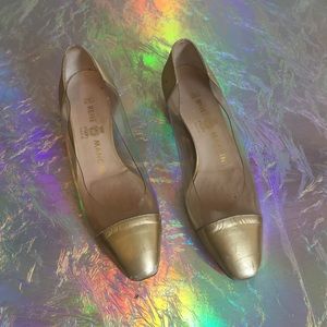 Rene Mancini gold & acrylic shoes.  Size 7.5
